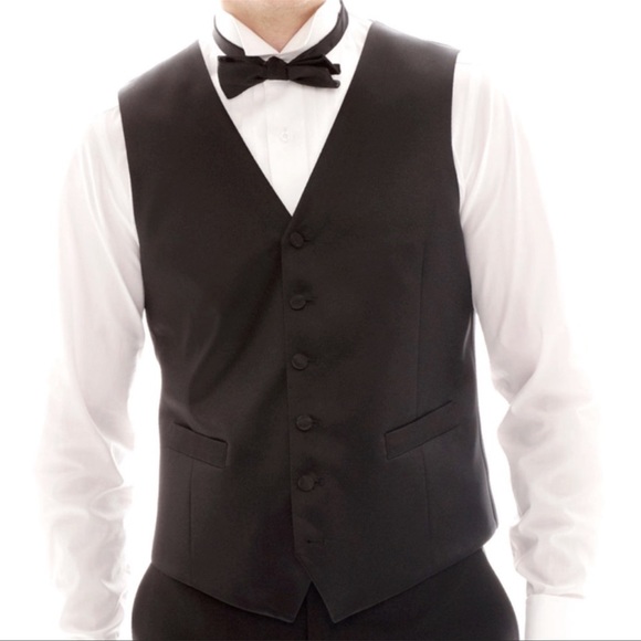 JF J.Ferrar Men's Black Satin Vest Size Medium Slim Fit Size Men’s Medium - Picture 1 of 11
